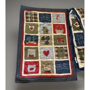 Pottery Barn Kids Teddy Bear Quilt Denim Blue Corduroy Patchwork 50x36